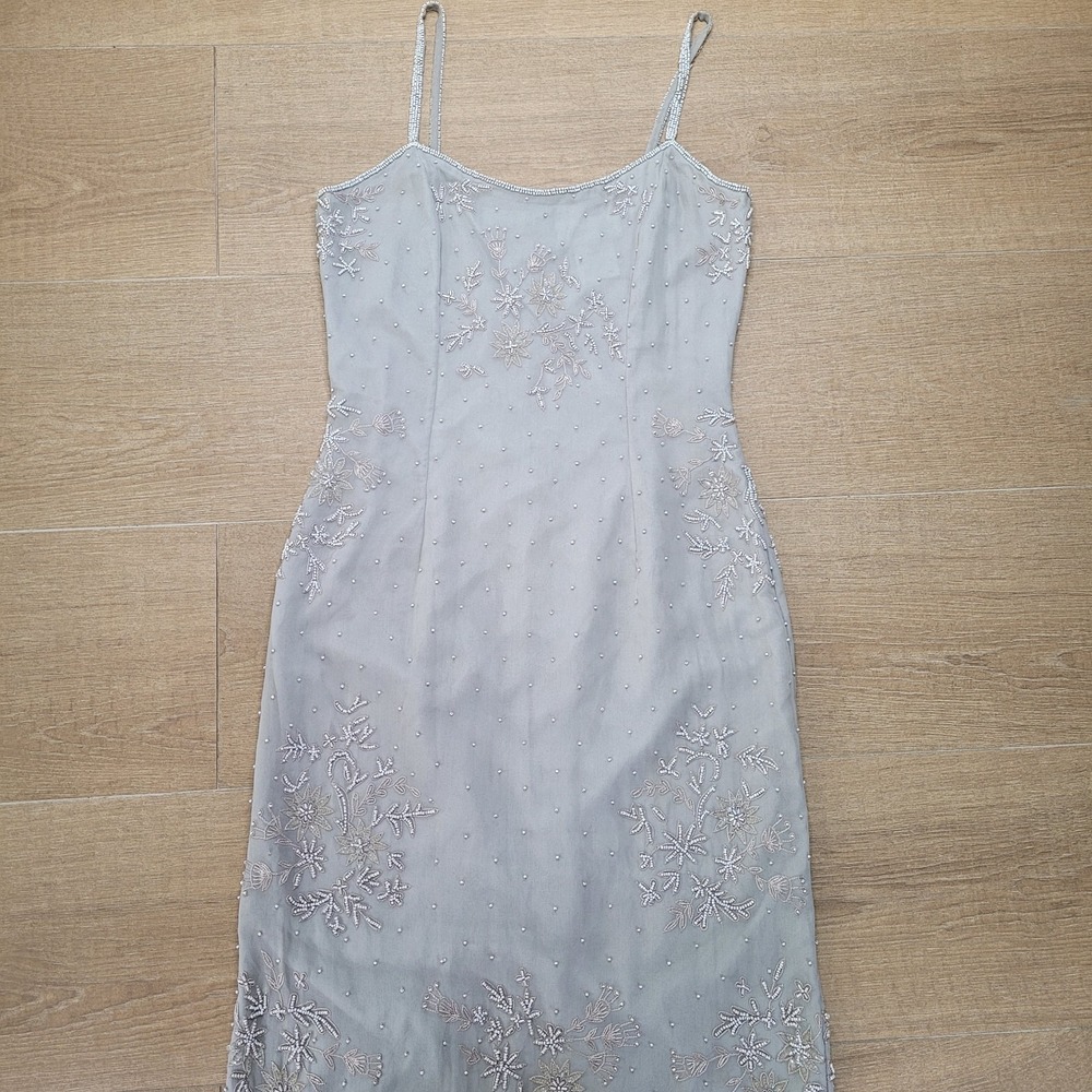 Elegant Beaded Ivory Slip Dress - Picture 3 of 15